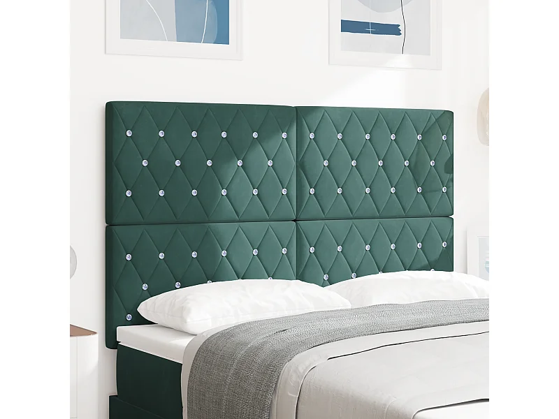 Tête de Lit | Panneau de tête pour lit Moderne LED Argyle Manuel Vert foncé 144 cm Velours
