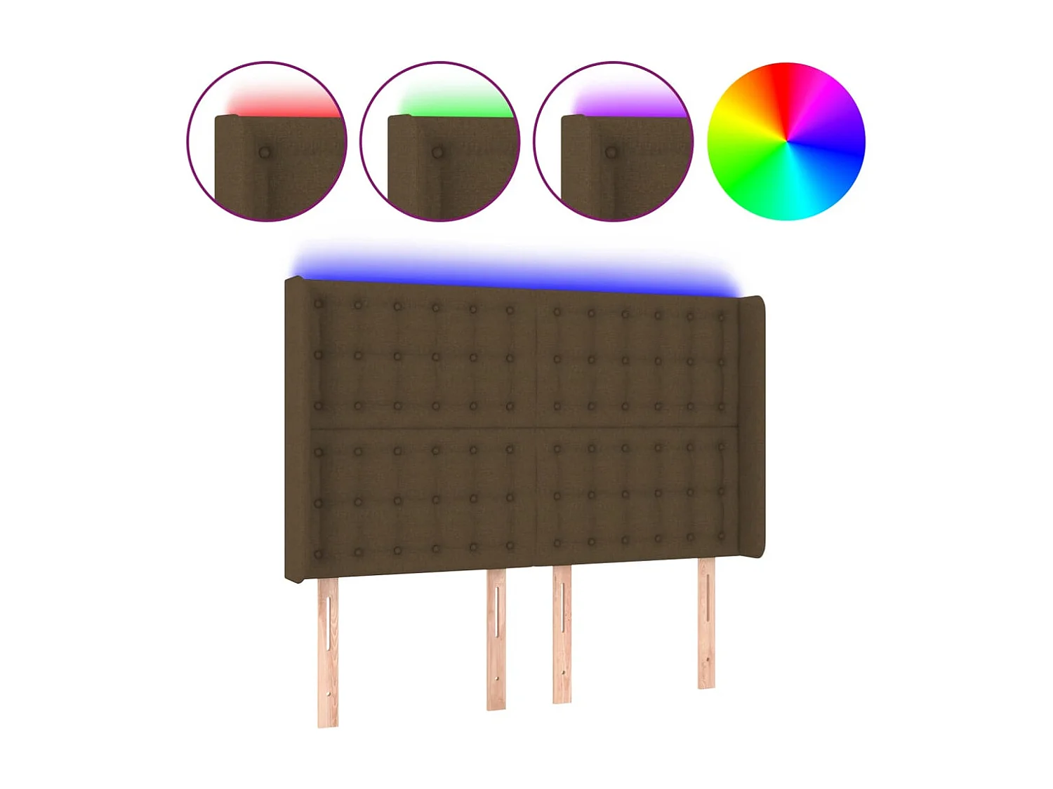 Hoofdbord | Hoofdeinde LED 147x16x118/128 cm stof donkerbruin