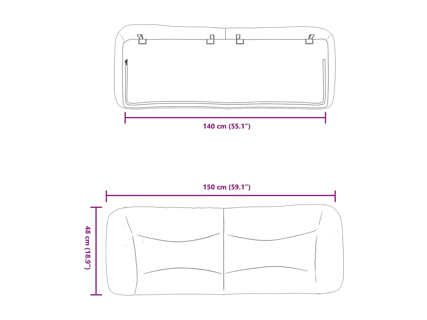 Cabecero de Cama | Cabezal de cama | Mueble de cabecero acolchado Hvar tela crema 140 cm