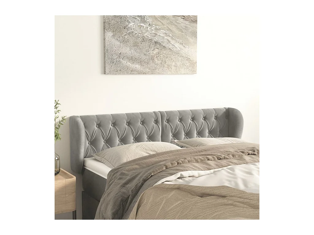 Mueble cabecero | Cabezal de cama | Cabecero de terciopelo gris claro 163x23x78/88 cm