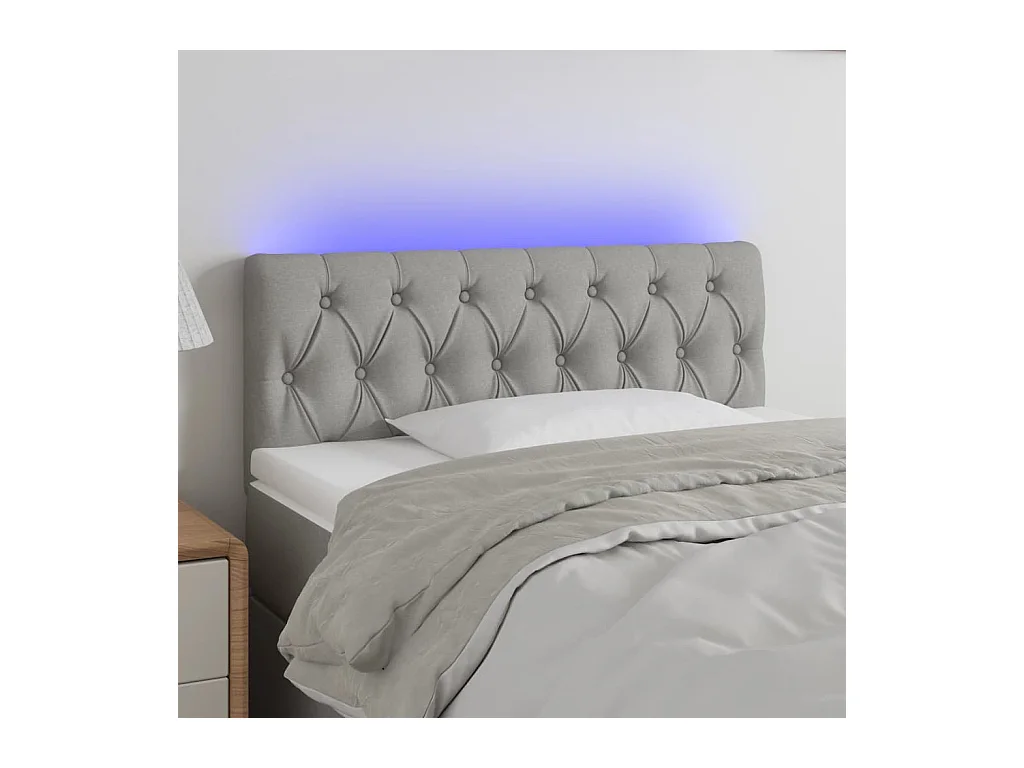 Mueble cabecero | Cabezal de cama | Cabecero con LED de tela gris claro 100x7x78/88 cm