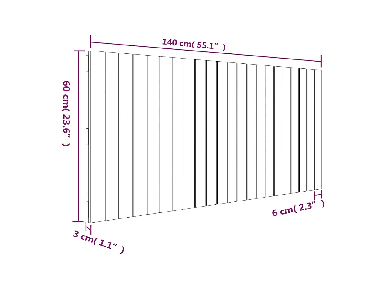 Cabecero de Cama | Cabezal de cama | Mueble de cabecero de pared madera maciza pino blanco 140x3x60 cm