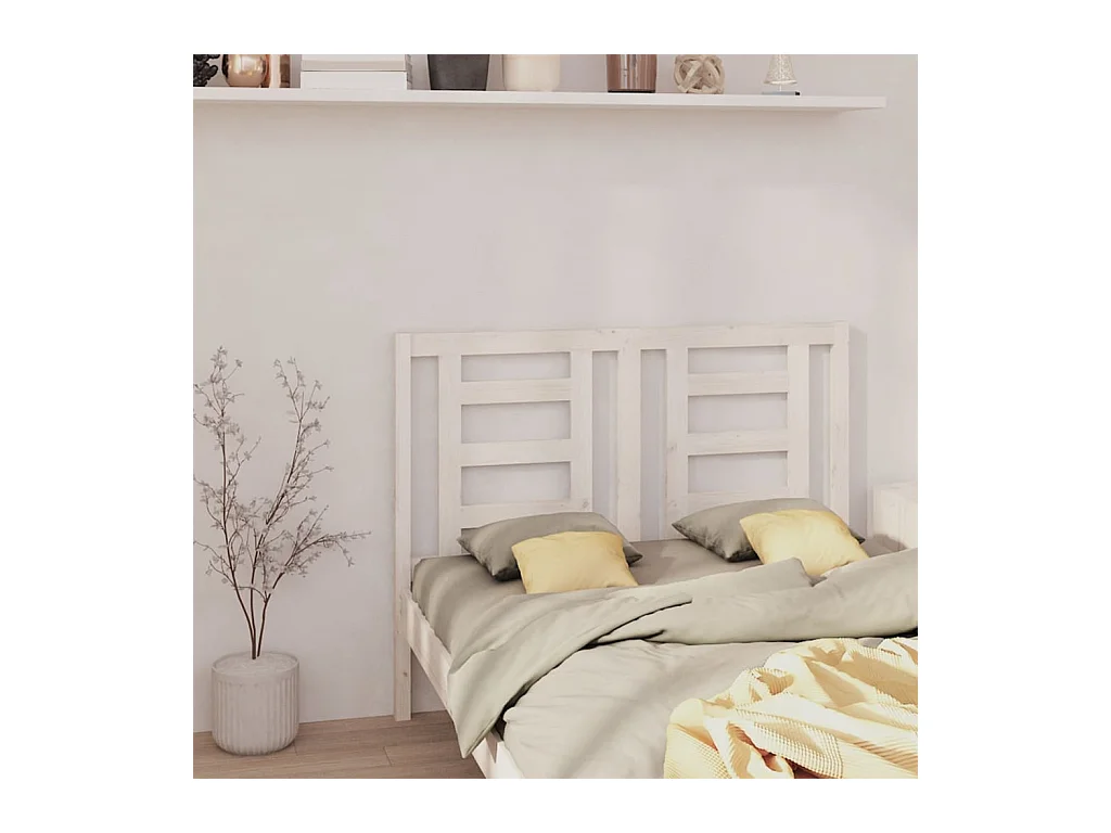 Tête de Lit | Panneau de tête pour lit Moderne Blanc 126x4x100 cm Bois massif de pin