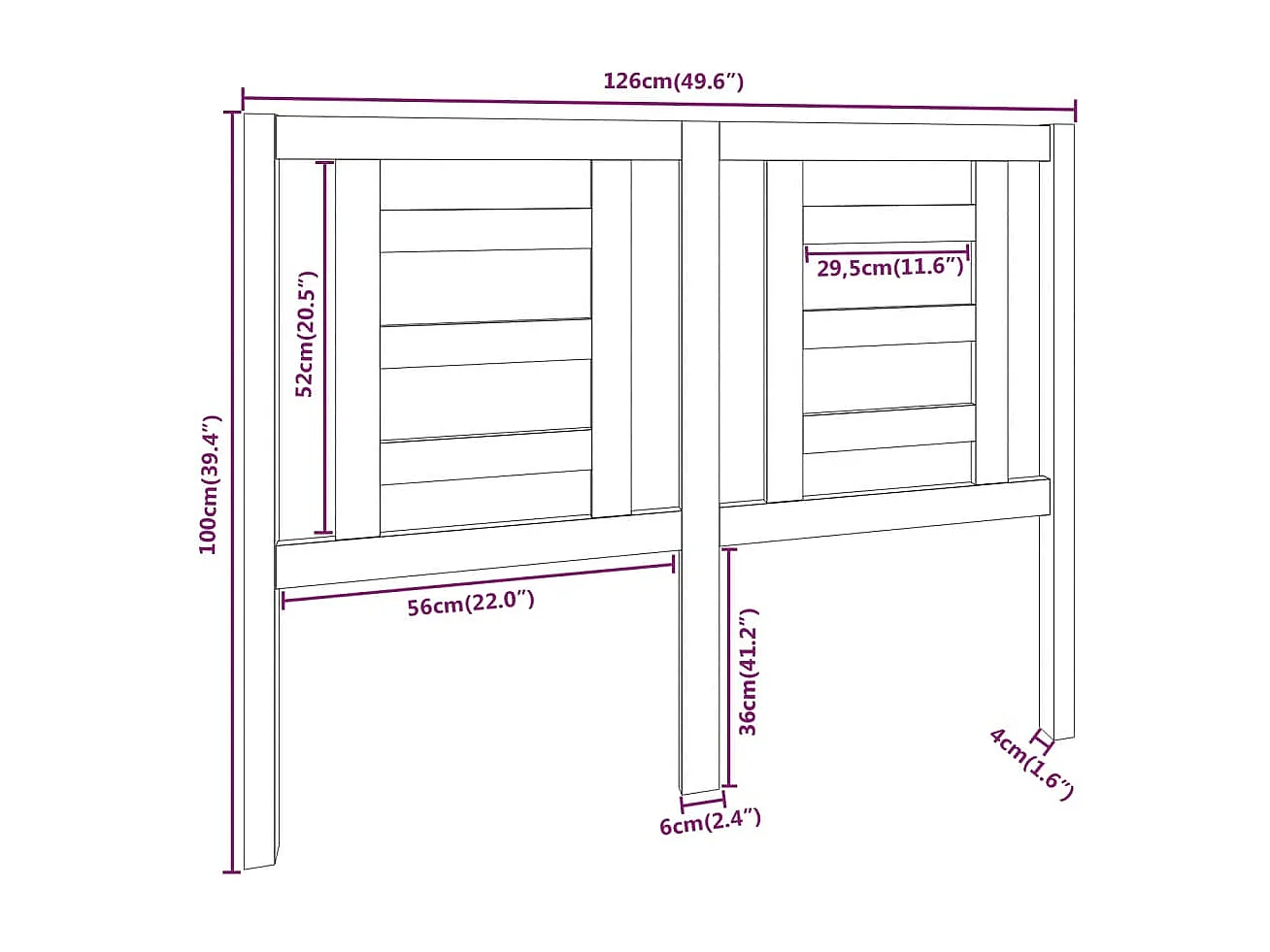 Hoofdbord | Hoofdeinde 126x4x100 cm massief grenenhout wit