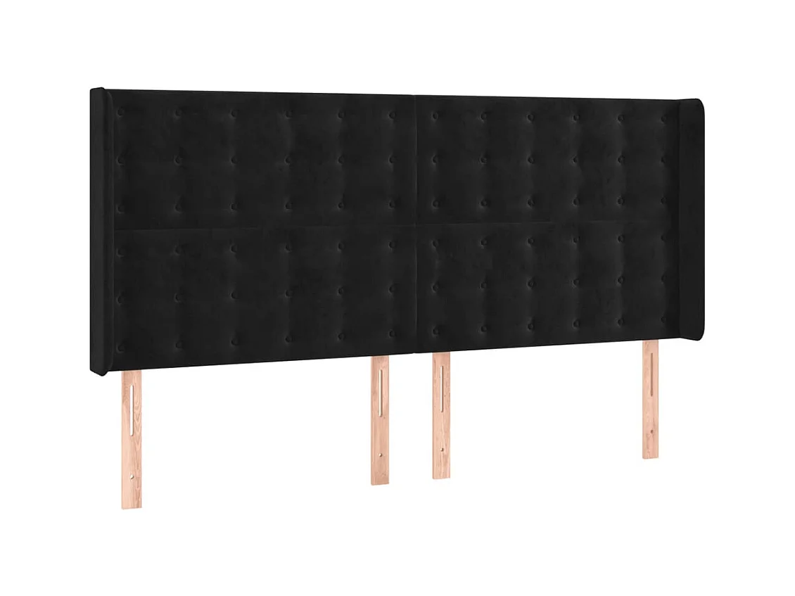 Cabecero | Cabezal de Cama | Mueble cabecero con LED de terciopelo negro 203x16x118/128 cm