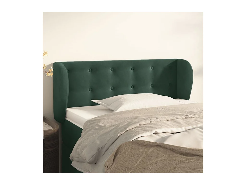Tête de Lit | Panneau de tête pour lit Moderne avec oreilles Vert foncé 93x23x78/88 cm Velours