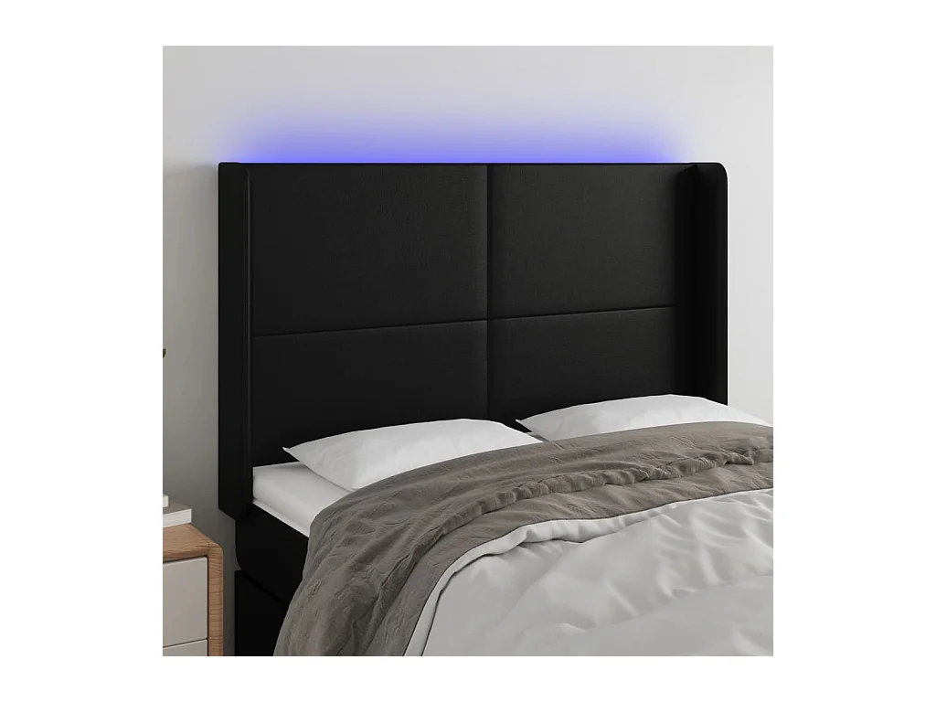 Cabecero | Cabezal de Cama | Mueble cabecero con LED cuero sintético negro 147x16x118/128 cm