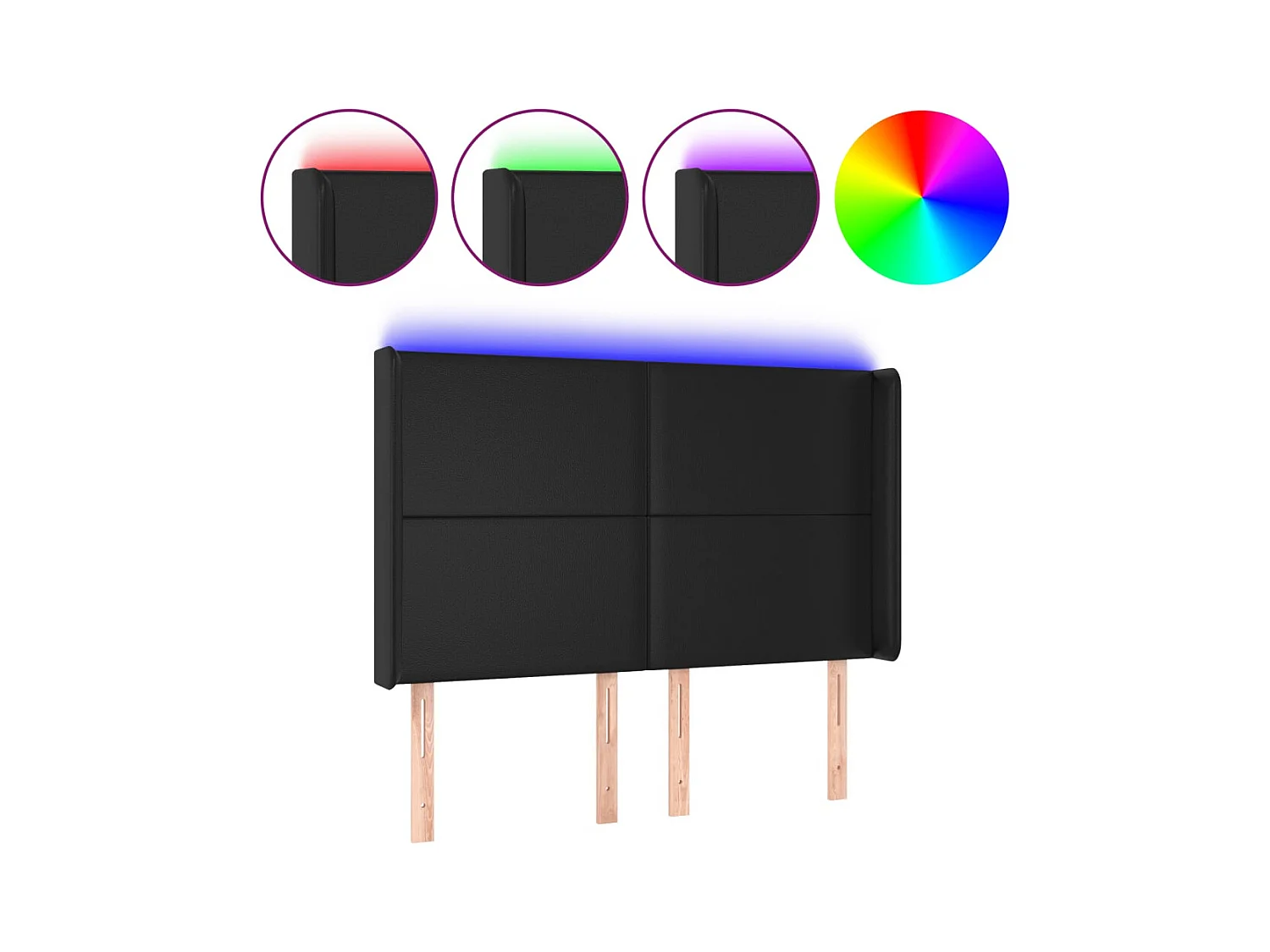 Cabecero | Cabezal de Cama | Mueble cabecero con LED cuero sintético negro 147x16x118/128 cm