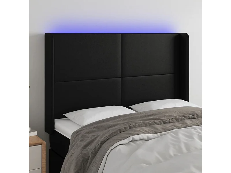 Tête de Lit | Panneau de tête pour lit Moderne à LED Noir 147x16x118/128 cm Similicuir