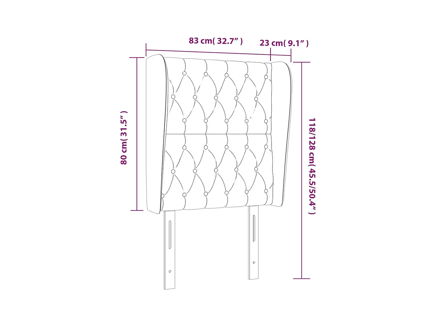 Cabecero | Cabezal de Cama | Mueble cabecero con orejas de terciopelo negro 83x23x118/128 cm