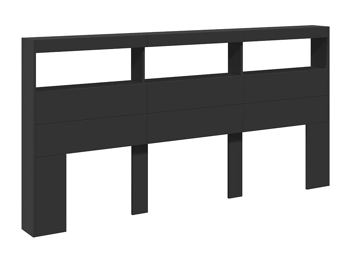 Tête de Lit avec rangement | Armoire de tête de lit avec LED noir 200x17x102 cm