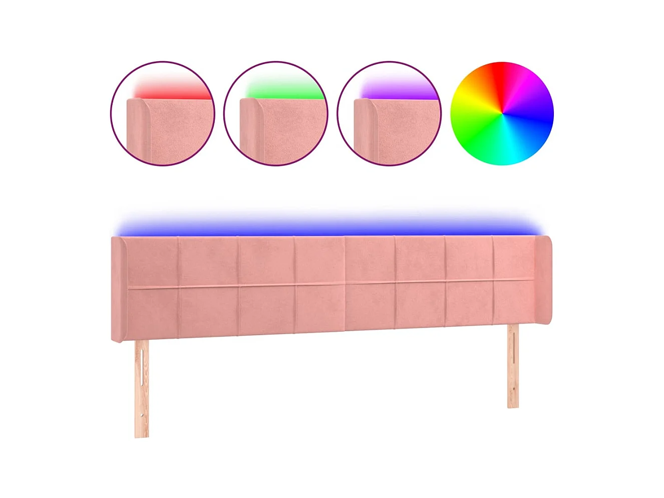 Cabecero | Cabezal de Cama | Mueble cabecero con LED de terciopelo rosa 163x16x78/88 cm