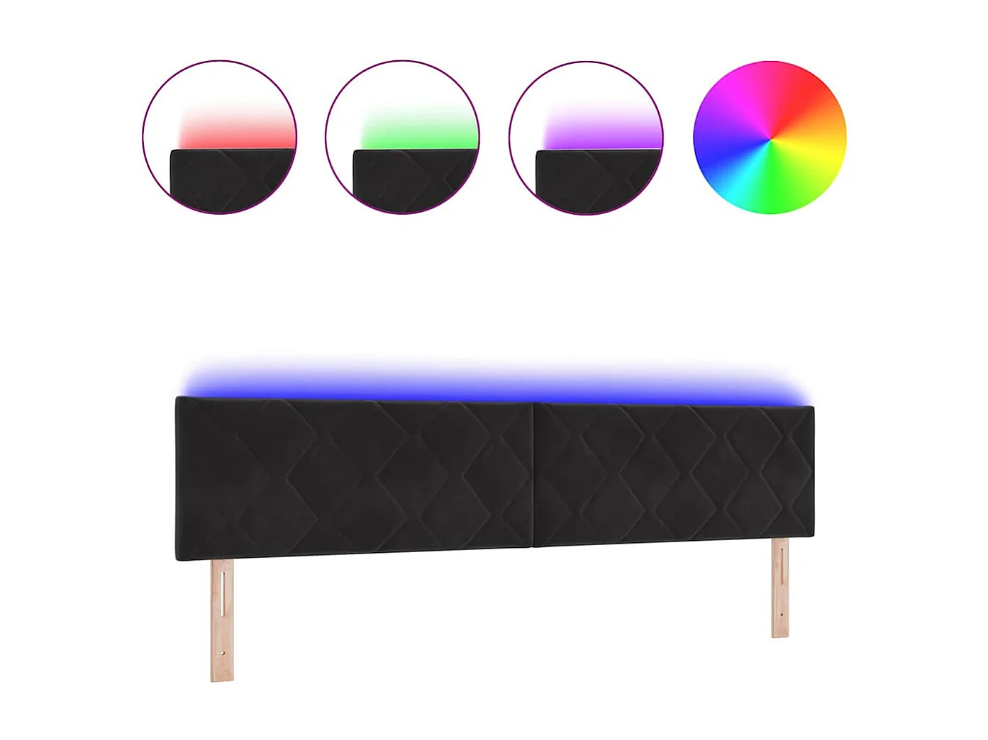 Tête de Lit | Panneau de tête pour lit Moderne LED avec des lumières à LED Noir 200 cm Velours