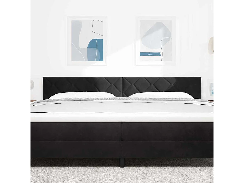 Tête de Lit | Panneau de tête pour lit Moderne LED avec des lumières à LED Noir 200 cm Velours