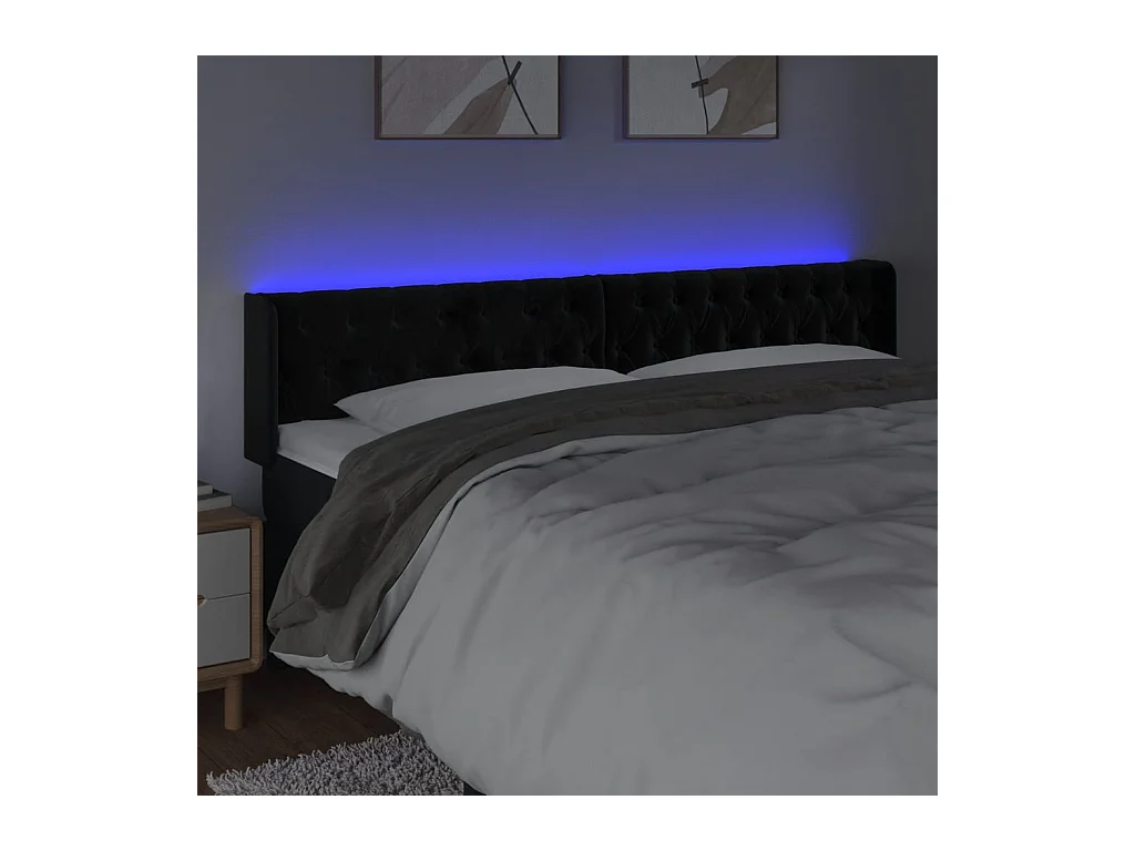 Cabecero | Cabezal de Cama | Mueble cabecero con LED de terciopelo negro 183x16x78/88 cm