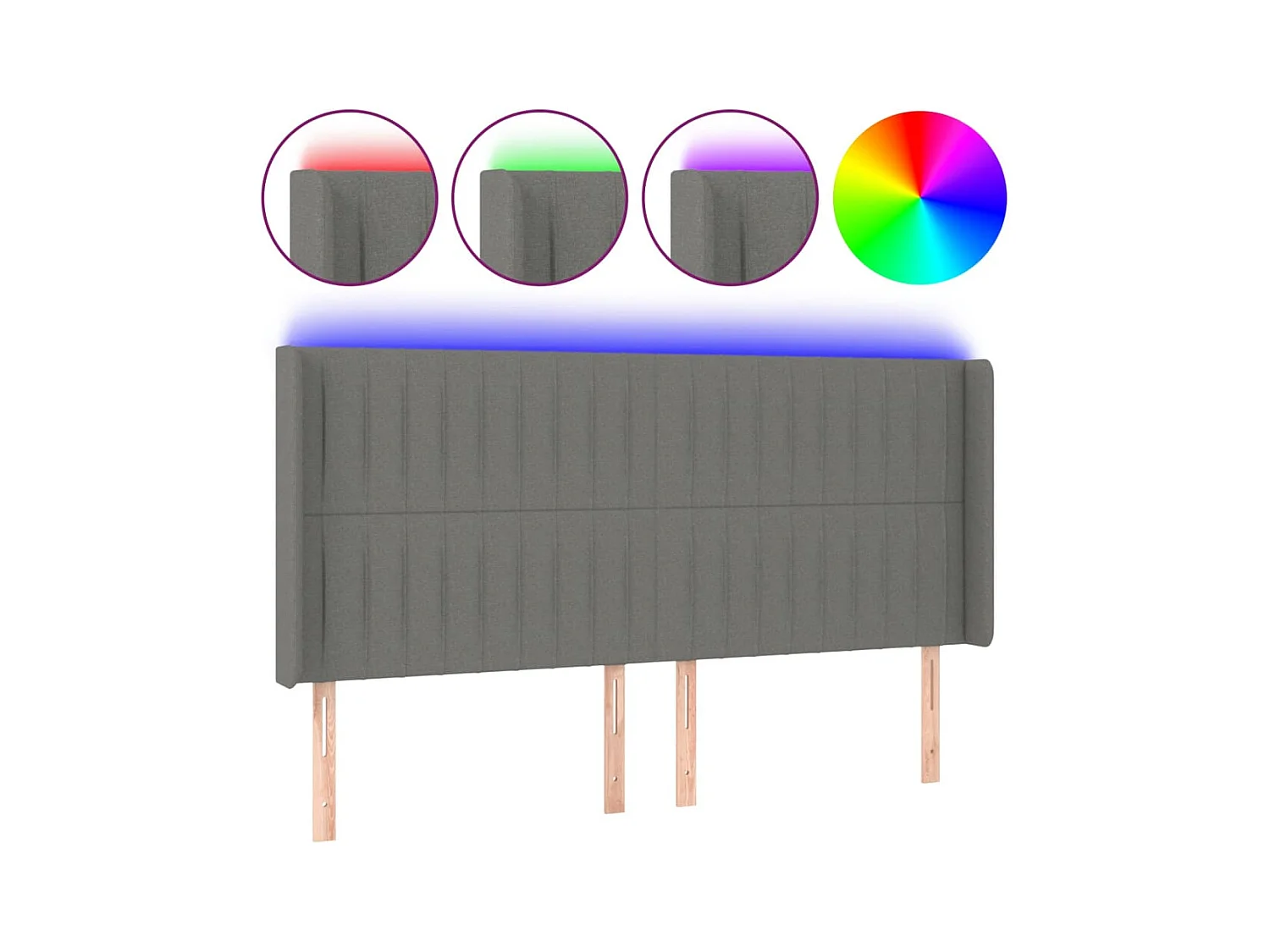 Mueble cabecero | Cabezal de cama | Cabecero con LED de tela gris oscuro 163x16x118/128 cm