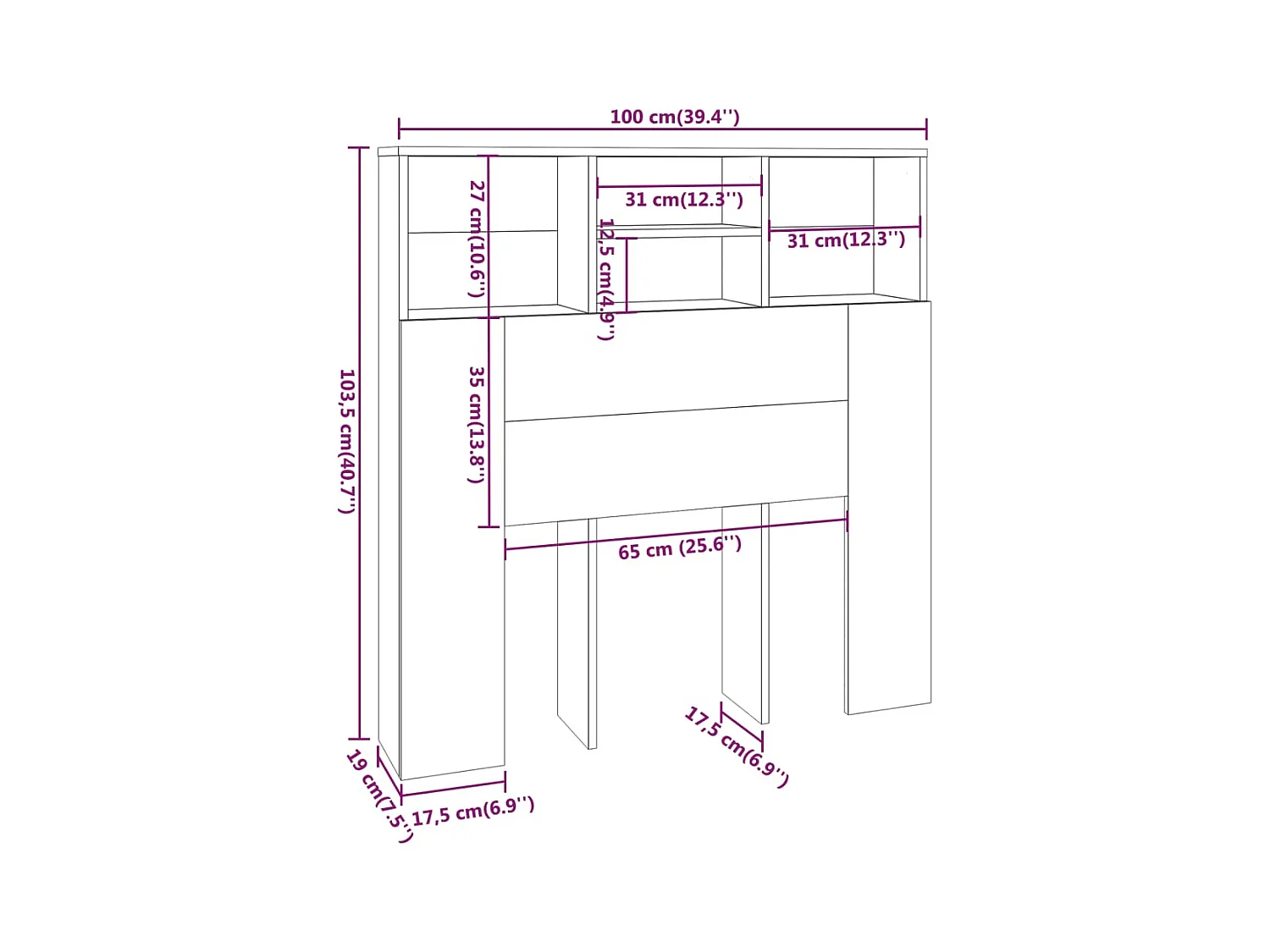 Tête de Lit avec rangement | Armoire de tête de lit Blanc 100x19x103,5 cm