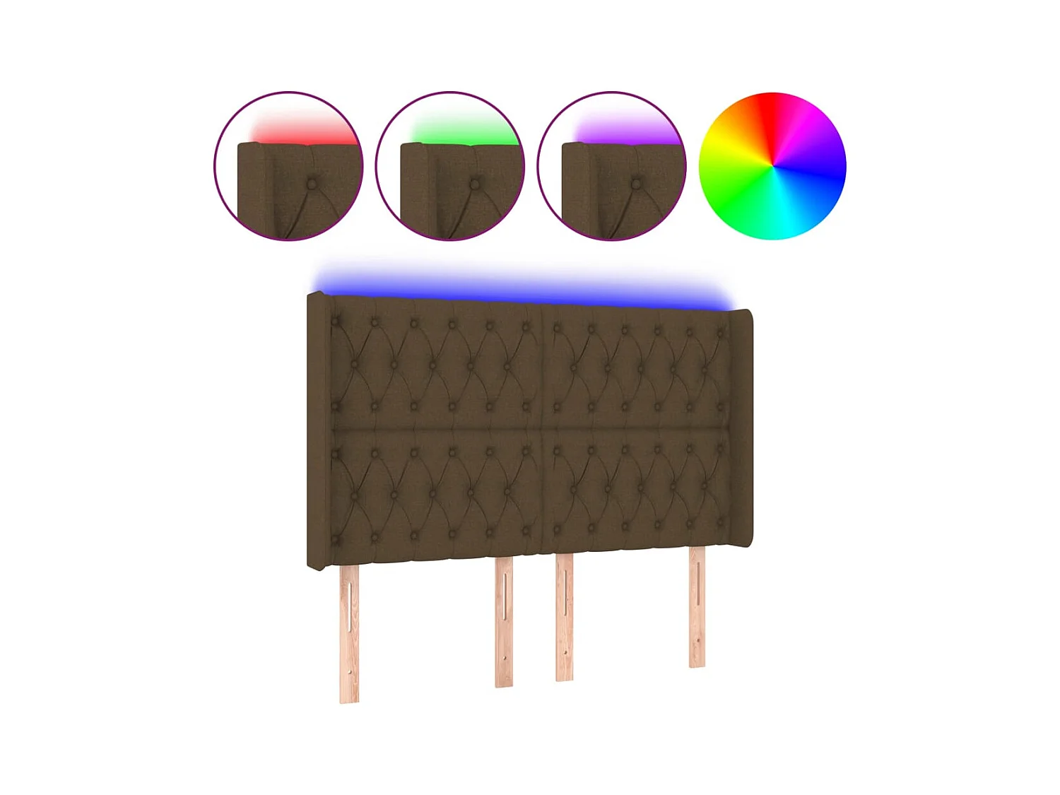 Mueble cabecero | Cabezal de cama | Cabecero con LED de tela marrón oscuro 163x16x118/128 cm