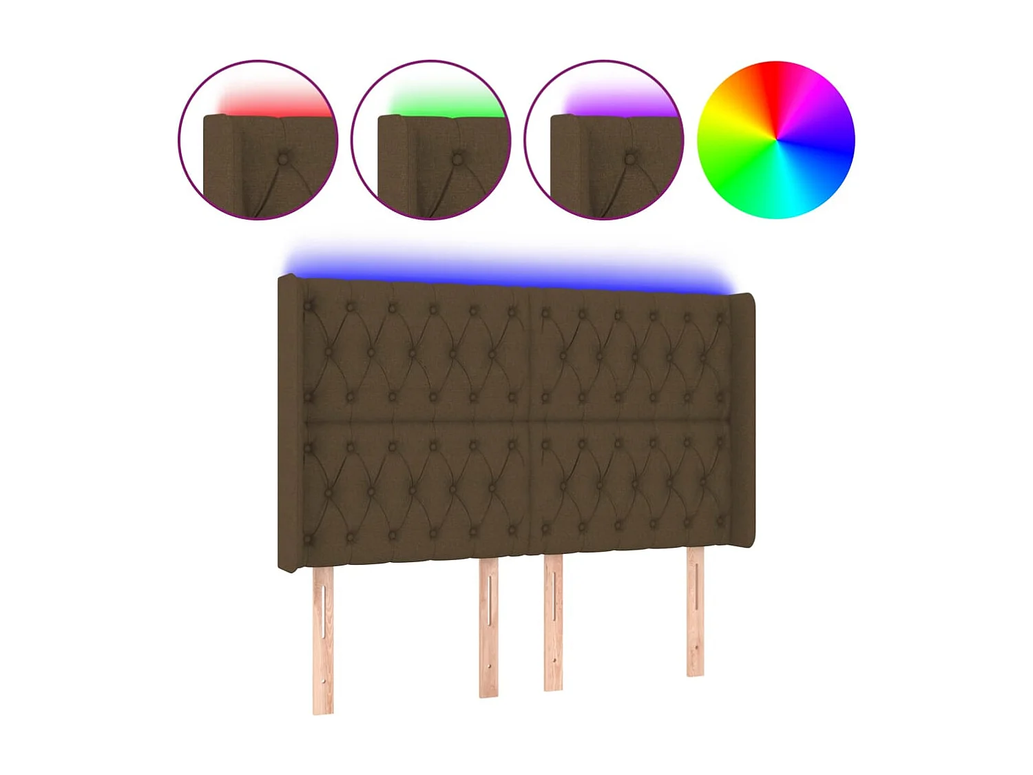 Mueble cabecero | Cabezal de cama | Cabecero con LED de tela marrón oscuro 163x16x118/128 cm