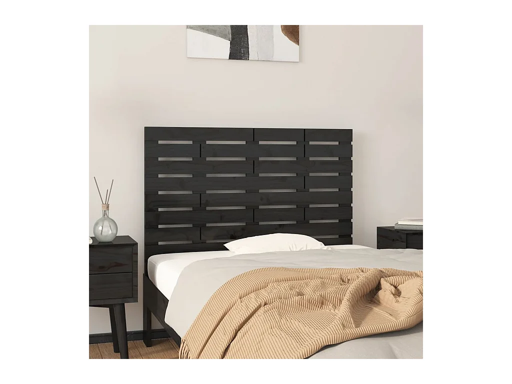 Cabecero de Cama | Cabezal de cama | Mueble de cabecero de pared madera maciza pino negro 106x3x63 cm