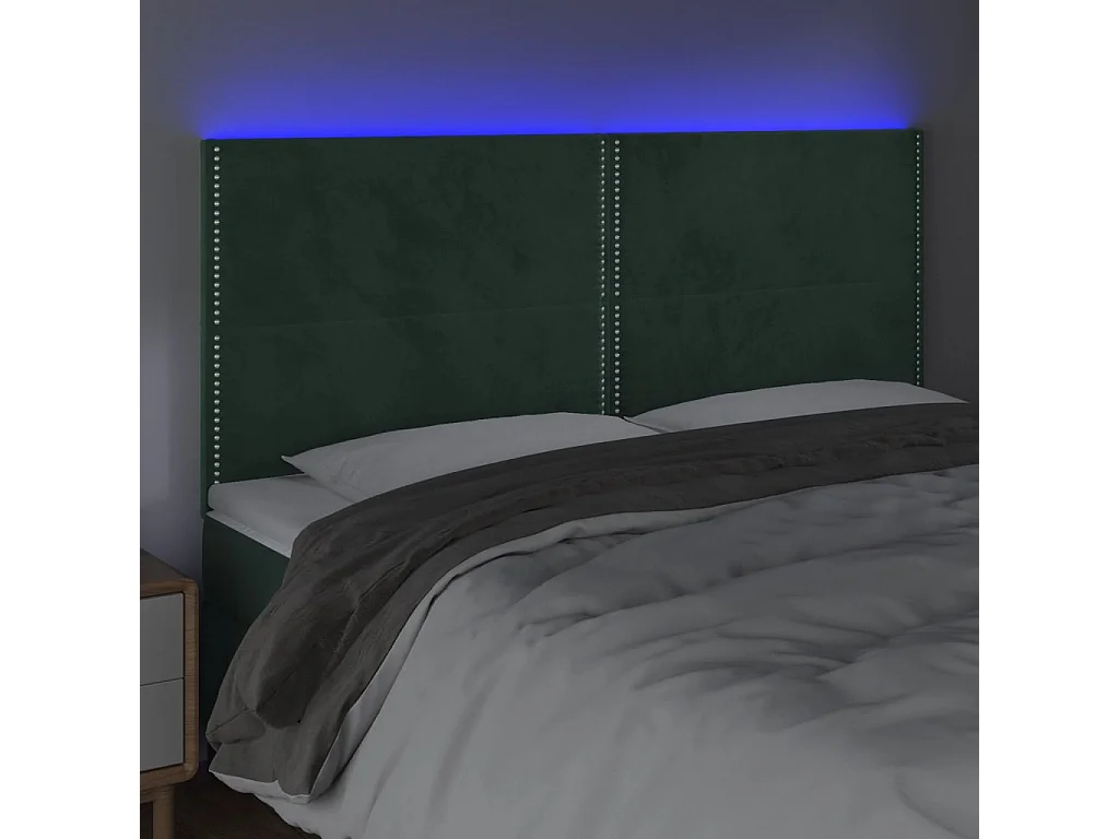 Tête de Lit | Panneau de tête pour lit Moderne à LED Vert foncé 200x5x118/128 cm Velours