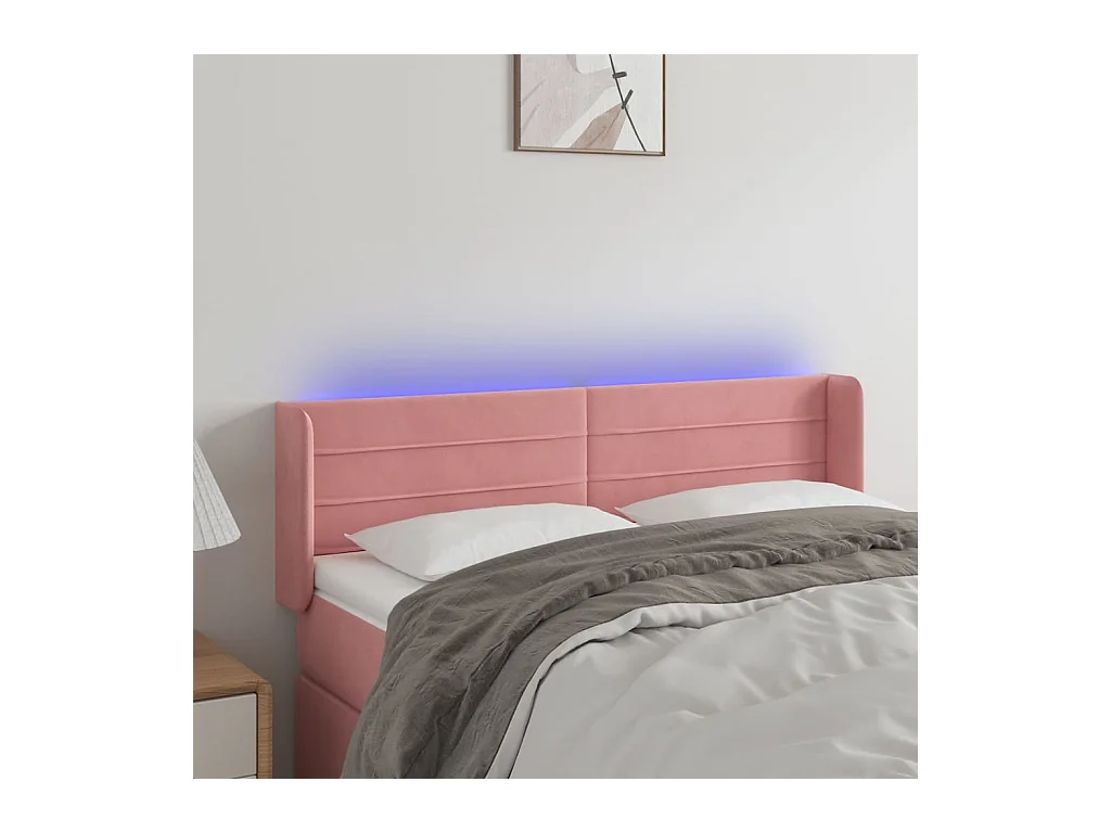 Cabecero | Cabezal de Cama | Mueble cabecero con LED de terciopelo rosa 147x16x78/88 cm