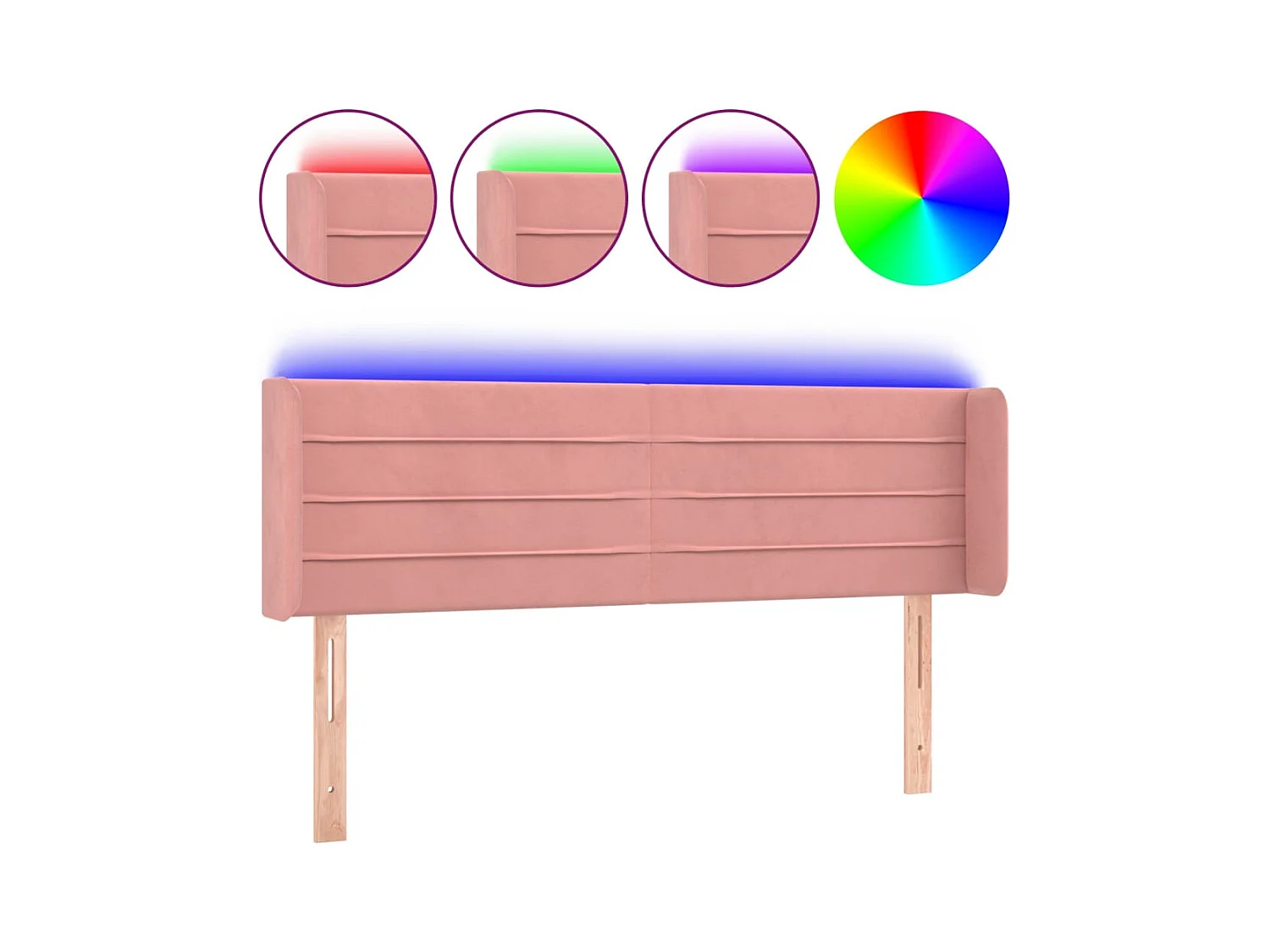 Cabecero | Cabezal de Cama | Mueble cabecero con LED de terciopelo rosa 147x16x78/88 cm