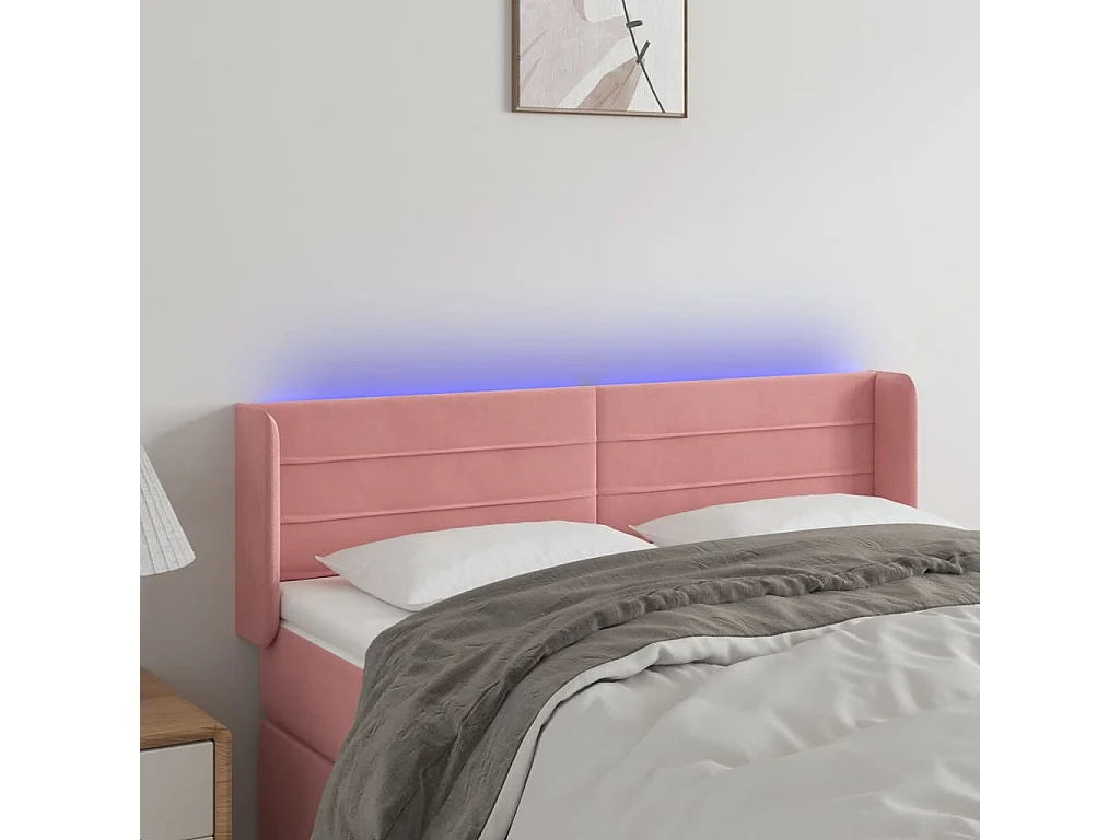 Hoofdbord | Hoofdeinde LED 147x16x78/88 cm fluweel roze