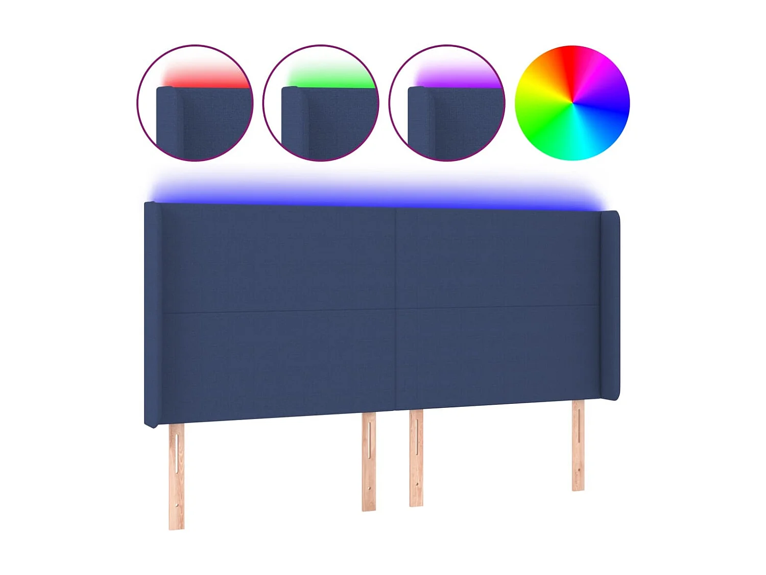 Tête de Lit | Panneau de tête pour lit Moderne à LED Bleu 183x16x118/128 cm Tissu