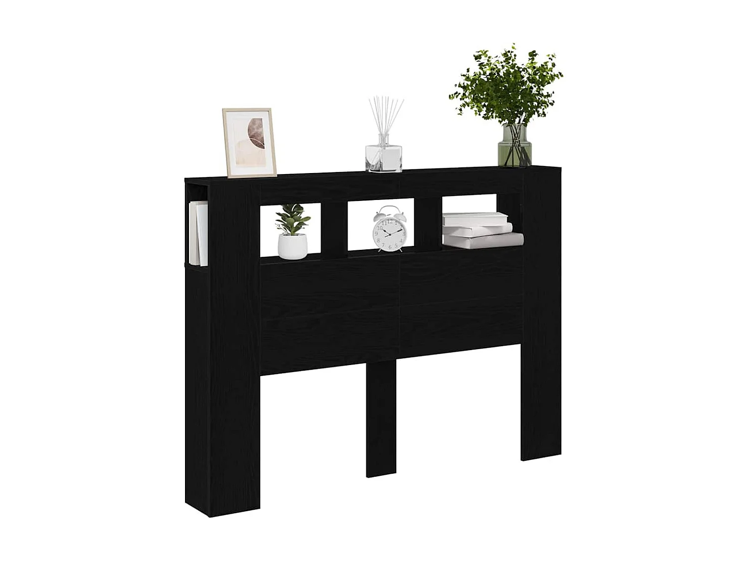 Mueble cabecero | Cabecero | Cabezal de cama LED con estante Roble negro 140 x 18.5 x 103.5 cm