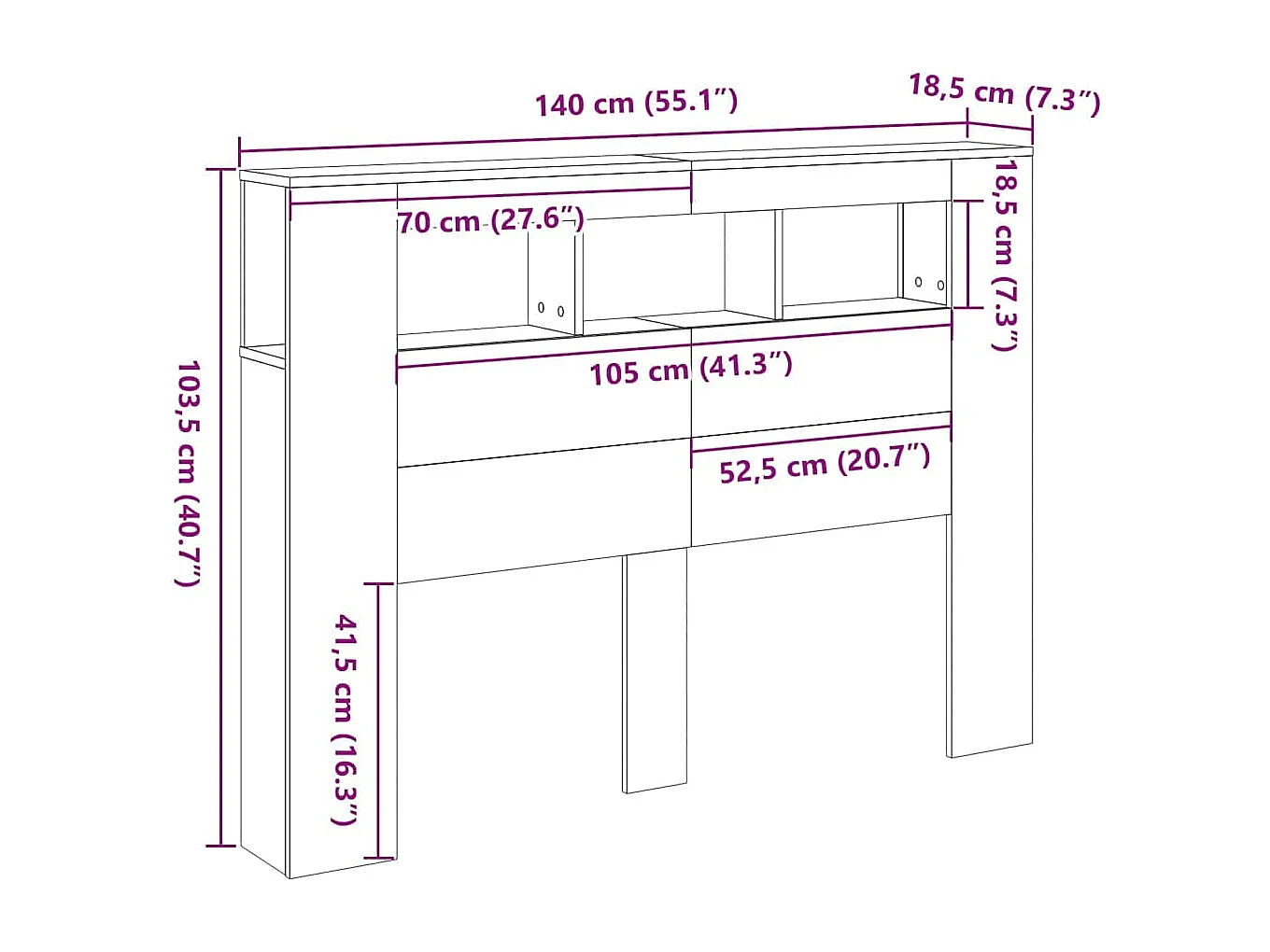 Tête de Lit | Panneau de tête pour lit Moderne LED avec étagère Chêne noir 140 x 18,5 x 103,5 cm