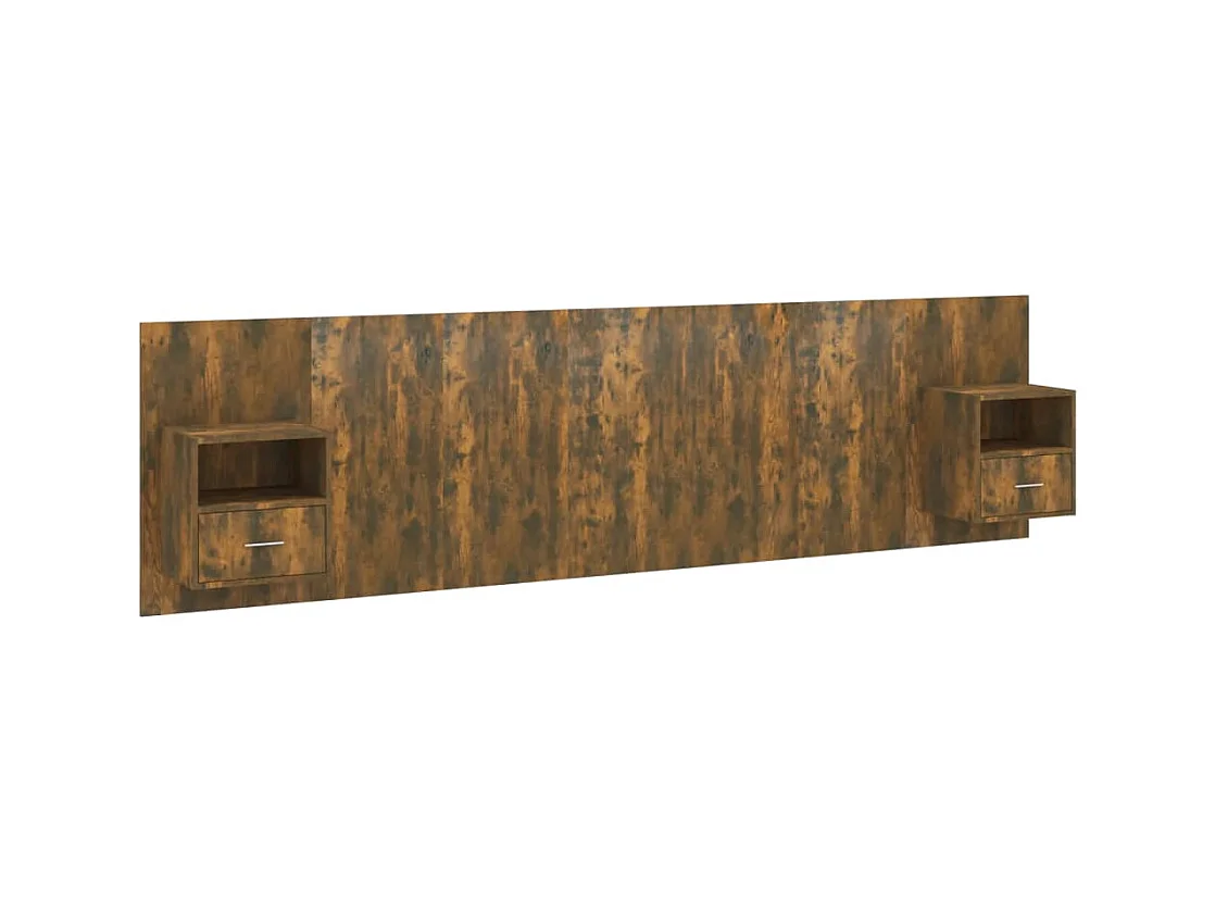 Cabecero de Cama | Cabezal de cama | Mueble de cabecero con mesitas madera contrachapada roble ahumado