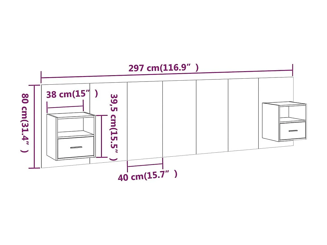 Cabecero de Cama | Cabezal de cama | Mueble de cabecero con mesitas madera contrachapada roble ahumado