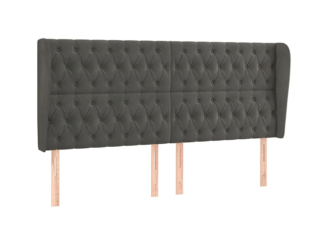 Cabecero | Cabezal de Cama | Mueble cabecero con orejas de terciopelo gris oscuro 183x23x118/128 cm