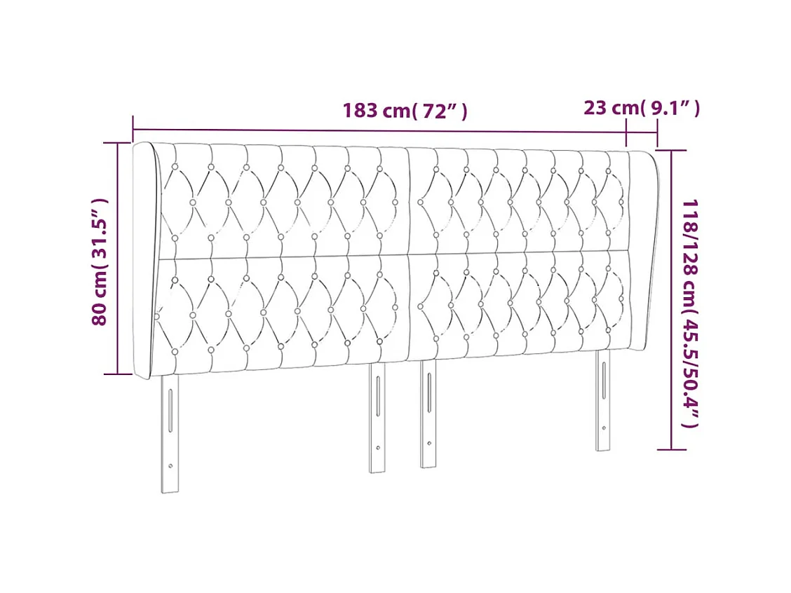 Cabecero | Cabezal de Cama | Mueble cabecero con orejas de terciopelo gris oscuro 183x23x118/128 cm