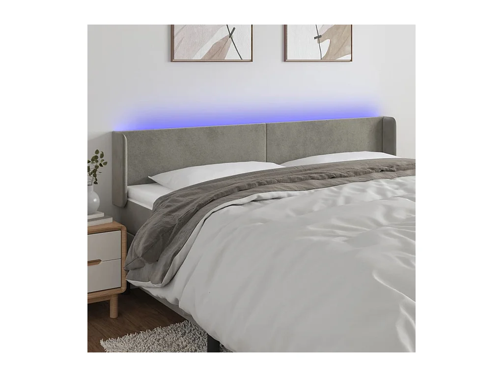 Tête de Lit | Panneau de tête pour lit Moderne à LED Gris clair 163x16x78/88 cm Velours