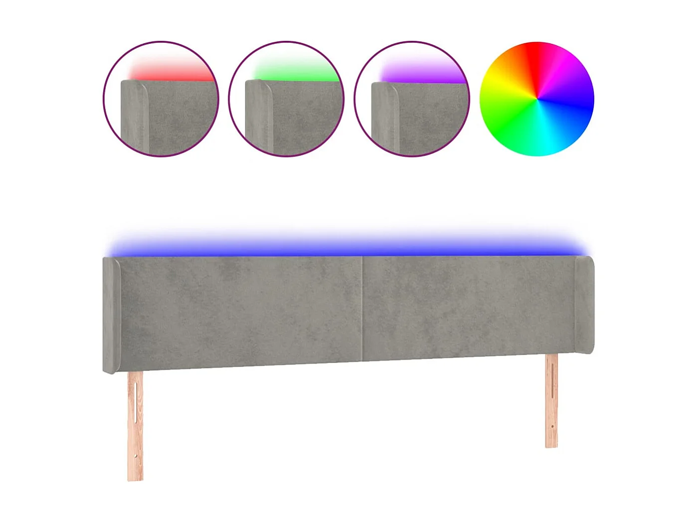 Hoofdbord | Hoofdeinde LED 163x16x78/88 cm fluweel lichtgrijs