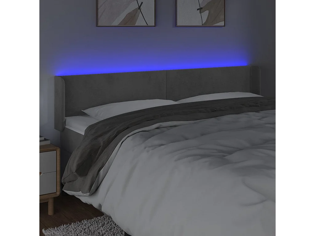 Hoofdbord | Hoofdeinde LED 163x16x78/88 cm fluweel lichtgrijs