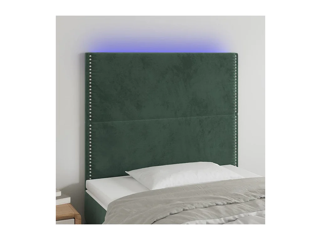 Cabecero | Cabezal de Cama | Mueble cabecero con luces LED terciopelo verde oscuro 90x5x118/128 cm
