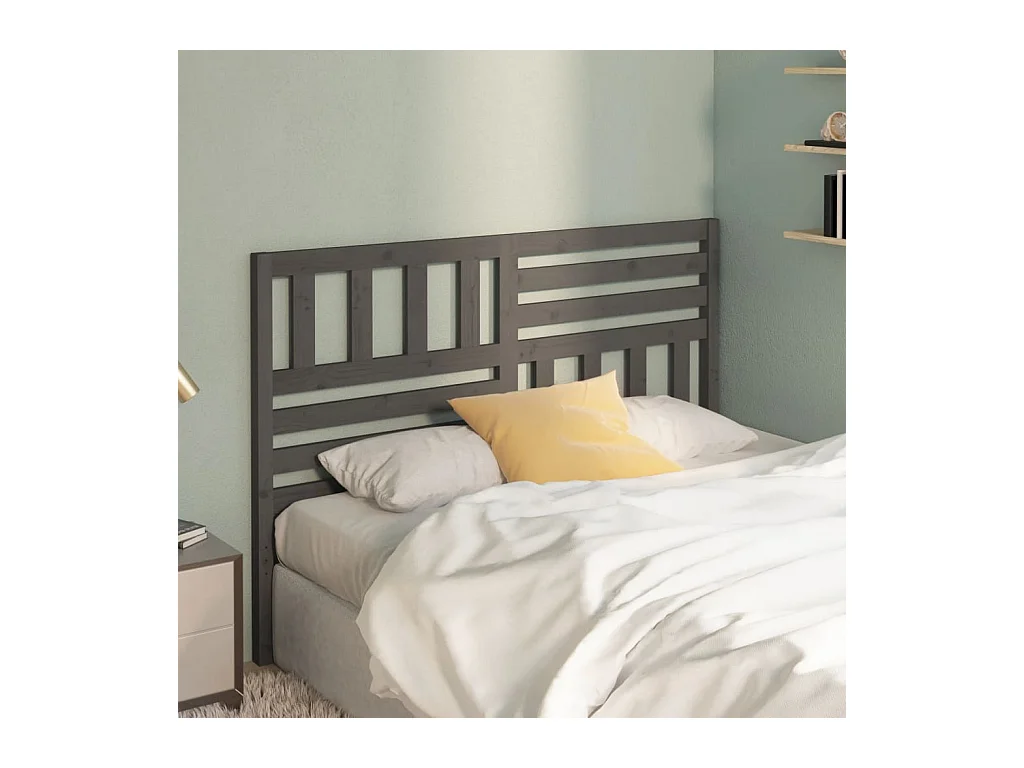 Cabecero de Cama | Cabezal de cama | Mueble de cabecero madera maciza de pino gris 126x4x100 cm