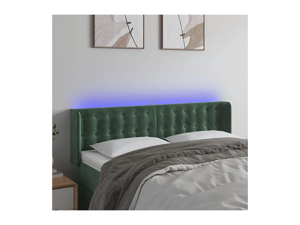 Tête de Lit | Panneau de tête pour lit Moderne à LED Vert foncé 147x16x78/88 cm Velours