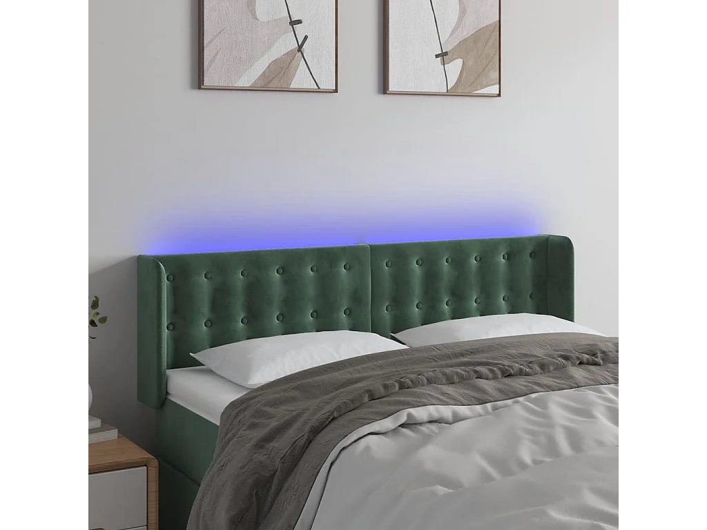 Hoofdbord | Hoofdeinde LED 147x16x78/88 cm fluweel donkergroen