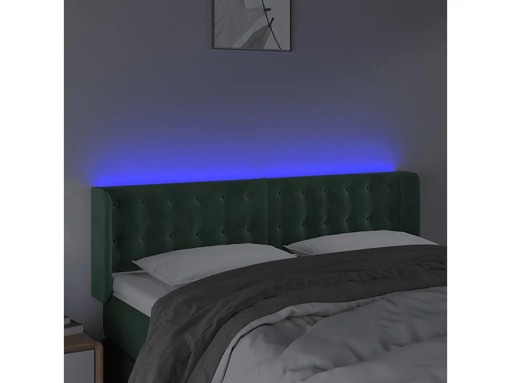 Hoofdbord | Hoofdeinde LED 147x16x78/88 cm fluweel donkergroen