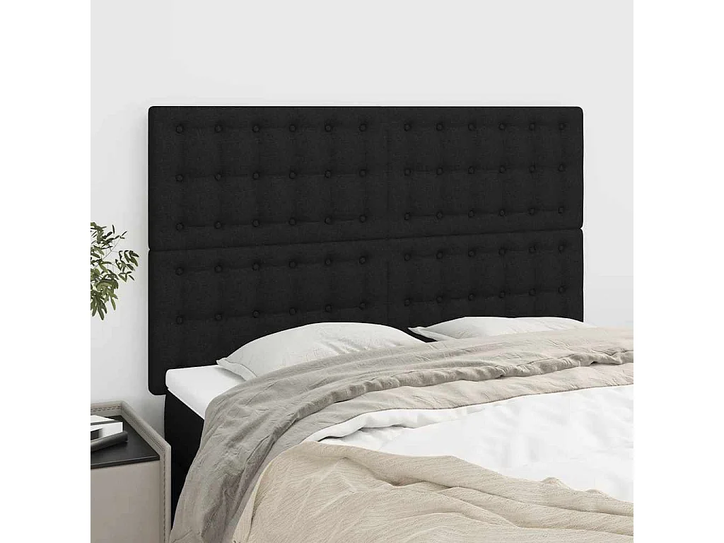 Cabeceros | Cabezal de cama | Mueble de cabecero 4 unidades tela negro 72x5x78/88 cm