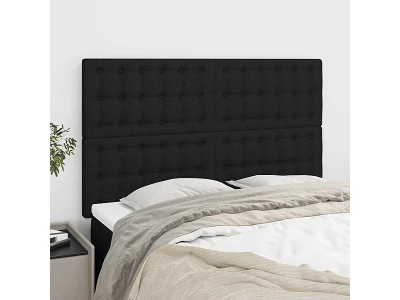 Cabeceros | Cabezal de cama | Mueble de cabecero 4 unidades tela negro 72x5x78/88 cm