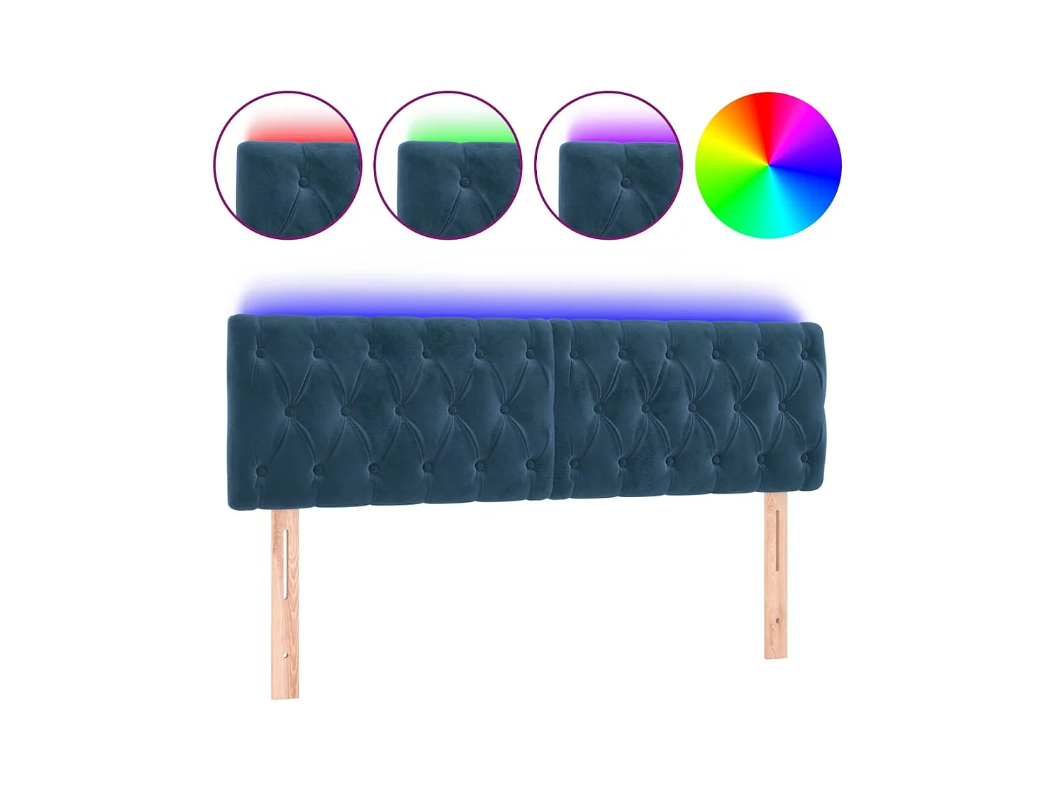 Tête de Lit | Panneau de tête pour lit Moderne à LED Bleu foncé 144x7x78/88 cm Velours
