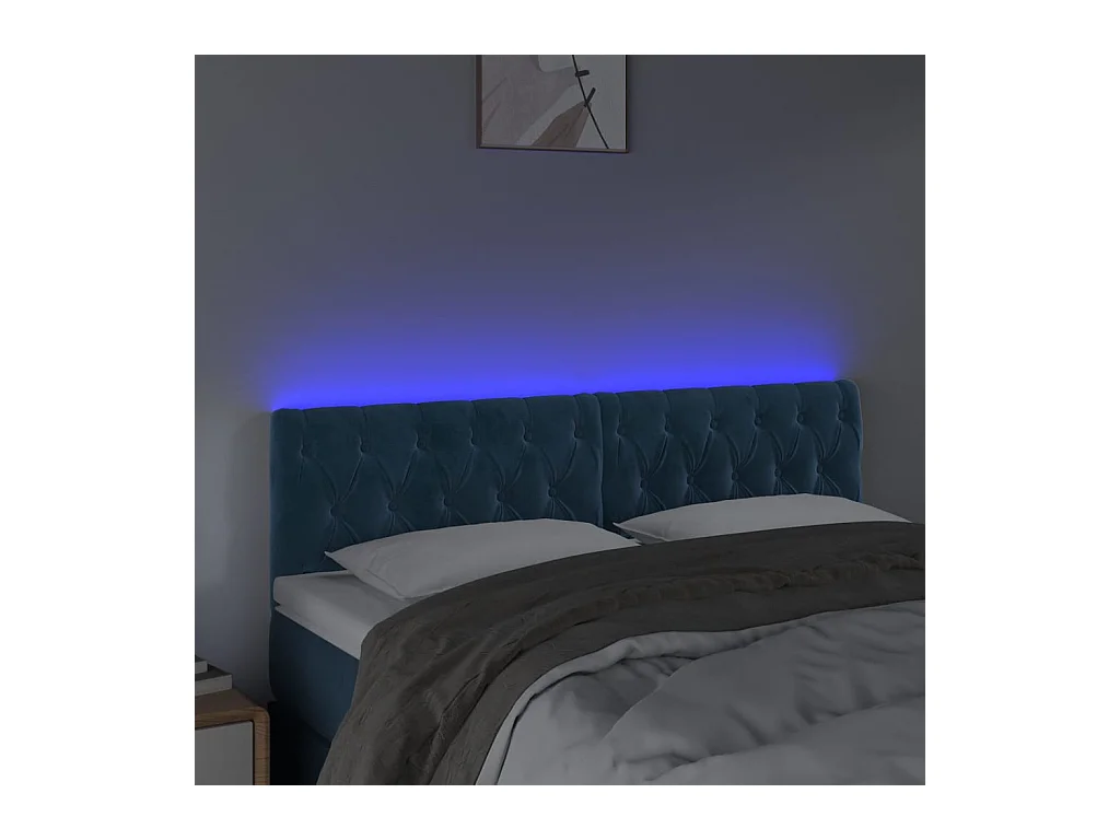 Tête de Lit | Panneau de tête pour lit Moderne à LED Bleu foncé 144x7x78/88 cm Velours