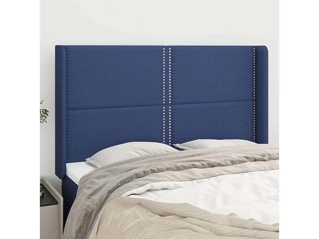 Tête de Lit | Panneau de tête pour lit Moderne avec oreilles Bleu 147x16x118/128 cm Tissu