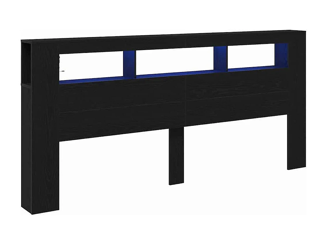 Mueble cabecero | Cabecero | Cabezal de cama LED con estante Roble negro 220 x 18.5 x 103.5 cm