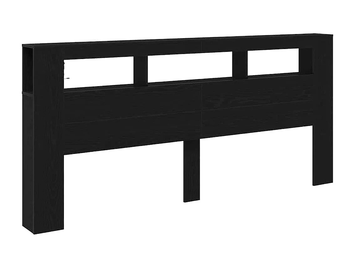 Mueble cabecero | Cabecero | Cabezal de cama LED con estante Roble negro 220 x 18.5 x 103.5 cm